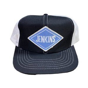 Vintage 90s Jenkins Funny Logo Construction Ontario  Canada Black Trucker Hat